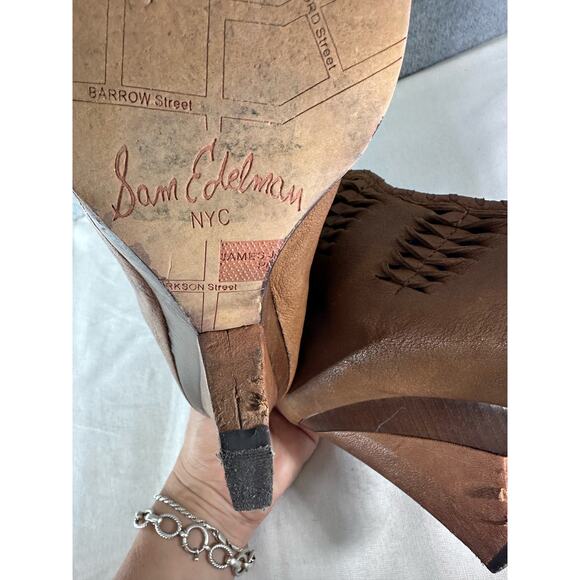 Sam Edelman Krosby Women’s sz 9.5 Gladiator Leather Wedge Peep Toe booties - Picture 9 of 12